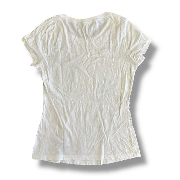 Y2K Graphic Rose Cross Tee Appropriate Behavior White Distressed Glitter S/M - Picture 5 of 8